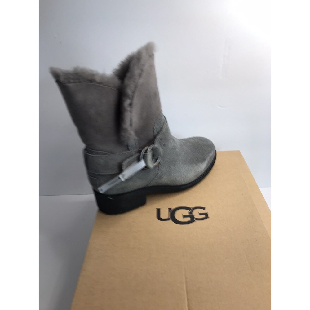 Women's ugg bodie charcoal grey faux fur lined buckle water proof boot‎ size 6